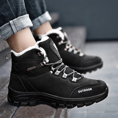 STRONGSHEN Men Snow Boots Waterproof Leather Sneakers Cotton Warm Military Boots