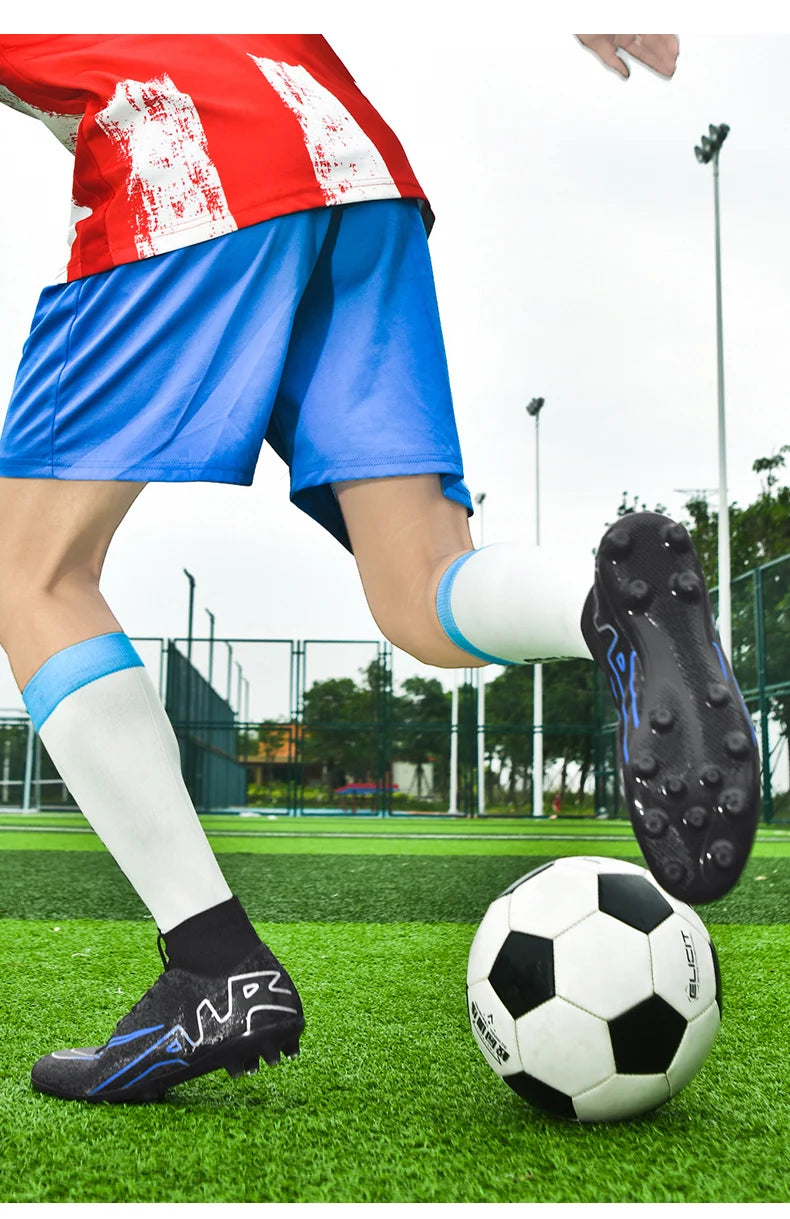 Men Soccer Cleats High Ankle Football Boots TF/FG Training Outdoor Long Spikes