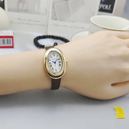 Luxury Women Vintage Oval Goose Egg Quartz Watch Leather Strap Wristwatch Dress Ladies Watches Christmas Gift Clock Relojes
