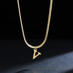 Gold Plated Stainless Steel Pendant Necklace for Women Snake Chain Initial Letter