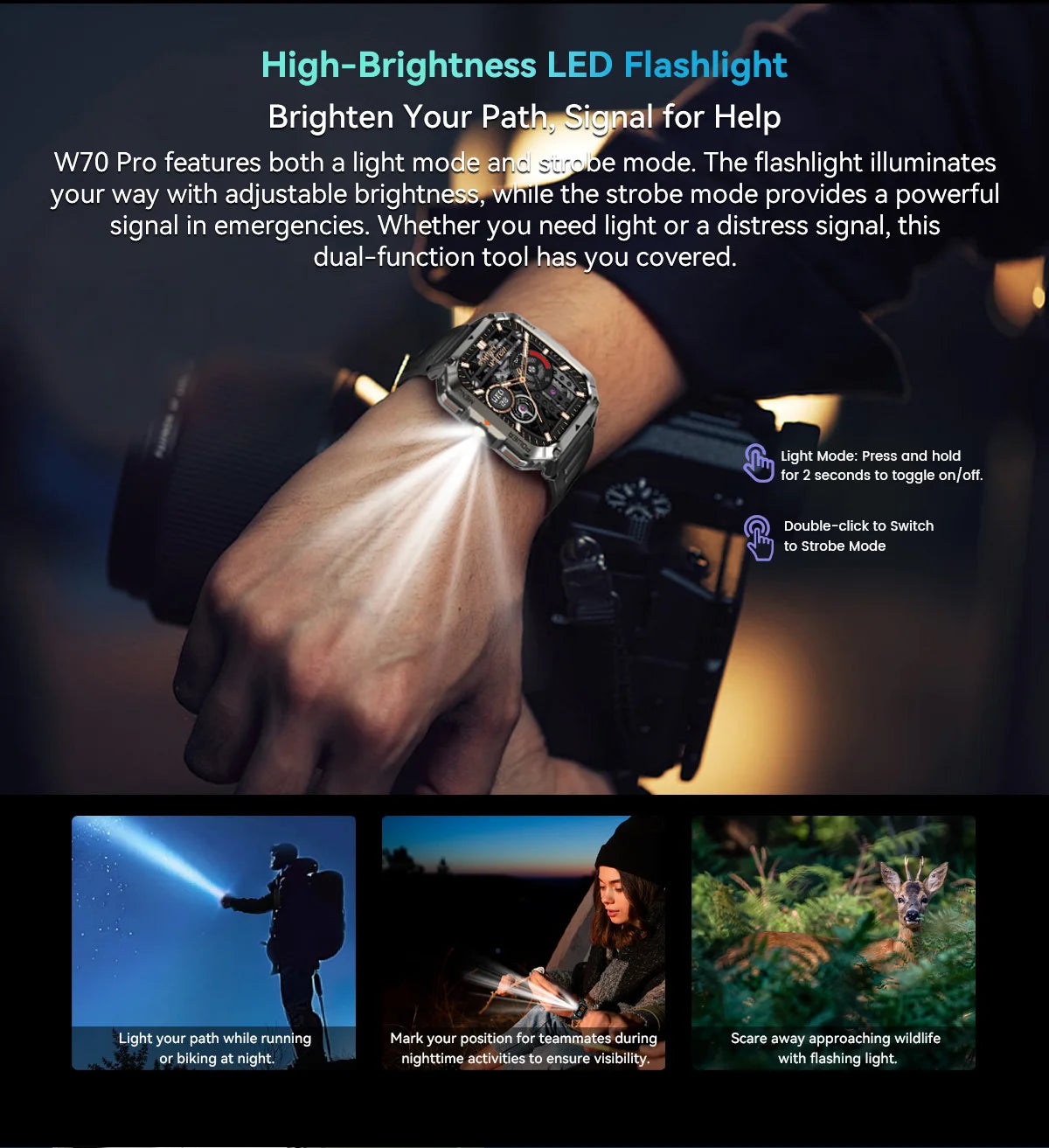 Blackview W70 Pro Sports Fitness Smart Watch 2.01 Screen Bluetooth Talking Watch LED Flashlight Outdoor Smart Watch With Compass