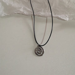 Vintage Spiral Vortex Pendant Hand-woven Leather Rope Necklace for Women Unisex