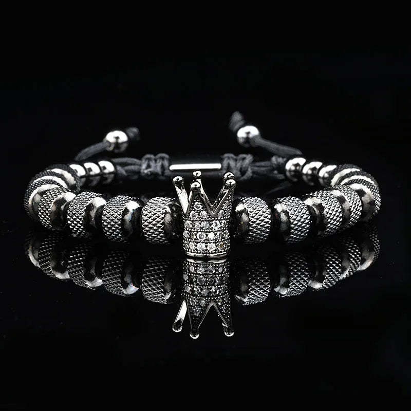 3Pcs Luxury Set Crown Charms Man Bracelet Roman Gold Women Bangles Hand Jewelry Valentine's Day Gift Creative Bracelet