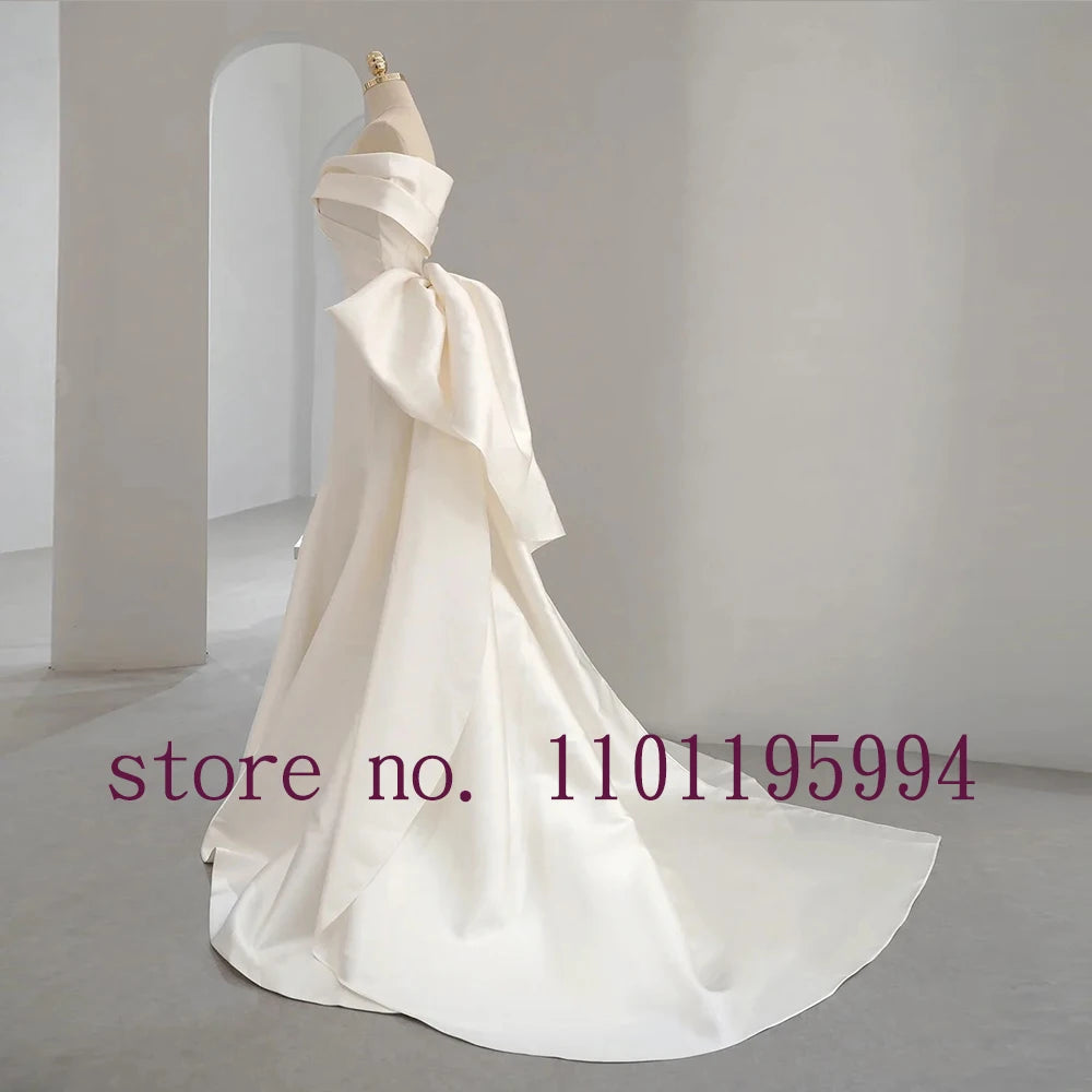 White Bridesmaid Dresses: Neck Bow Zipper Up Back Satin Mermaid Wedding Dress