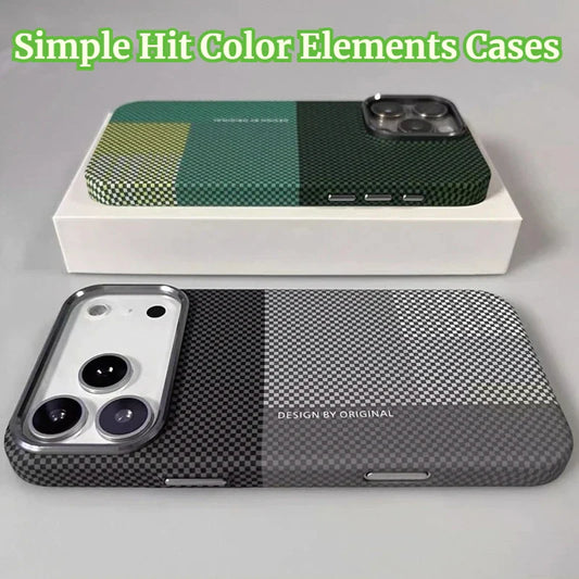 Magnetic Pixel Grid Texture Phone Case for IPhone 17 16E 15 14 Pro Max Metal Lens Buttons Slim Hard Protect Cover
