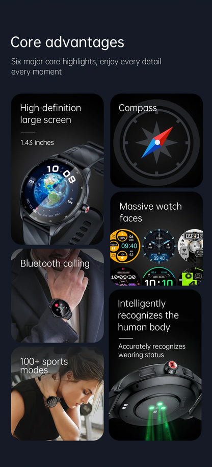 KUMI GW3 Pro Smartwatch 1.43" AMOLED IP68 Waterproof Bluetooth 5.2 Fitness Tracker Heart Rate Blood Oxygen Monitor