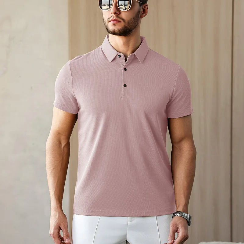 New Men's Business Casual Short Sleeved Shirt Solid Color Polo Shirt Fashionable Breathable Comfortable Versatile Top