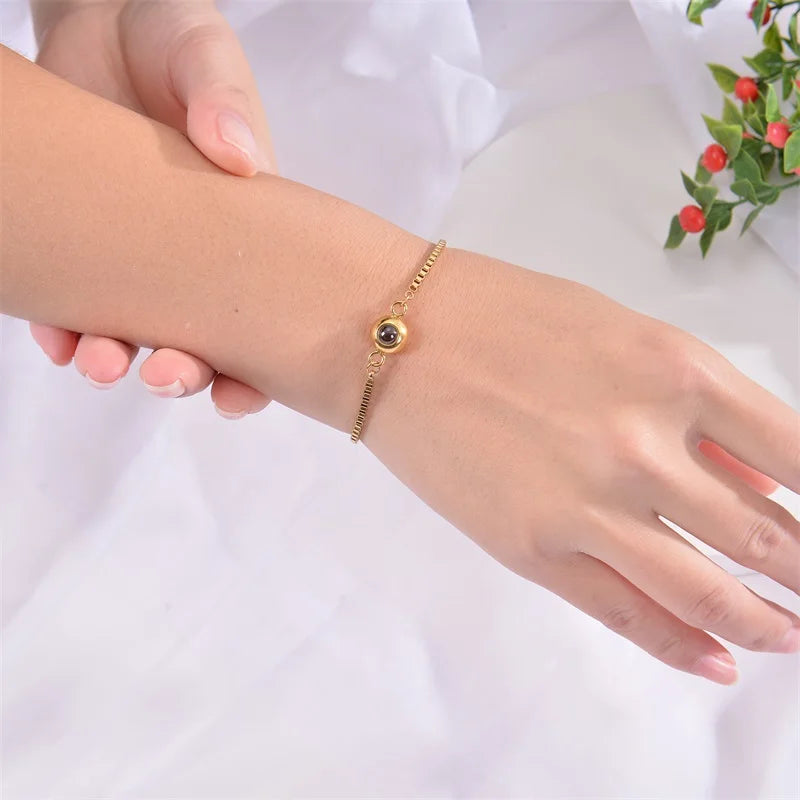 Custom Photo Bracelet Personalized Projection Bracelets with Picture Inside 100 Languages I Love You Stainless Steel Bracelet