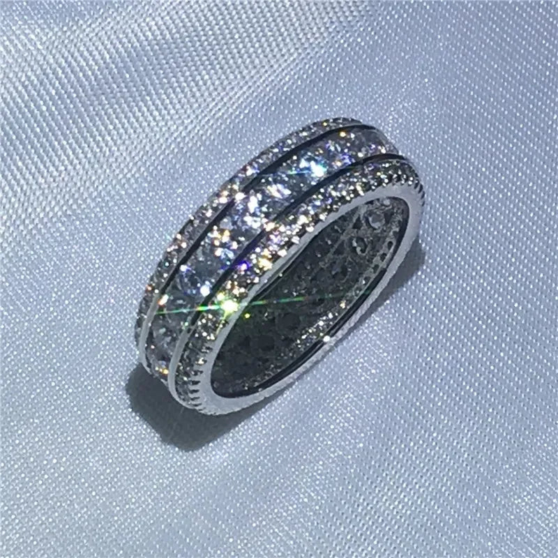 Eternity Full Round Lab Diamond Ring White Gold Engagement Wedding Band Rings for Women Men Jewelry Gift