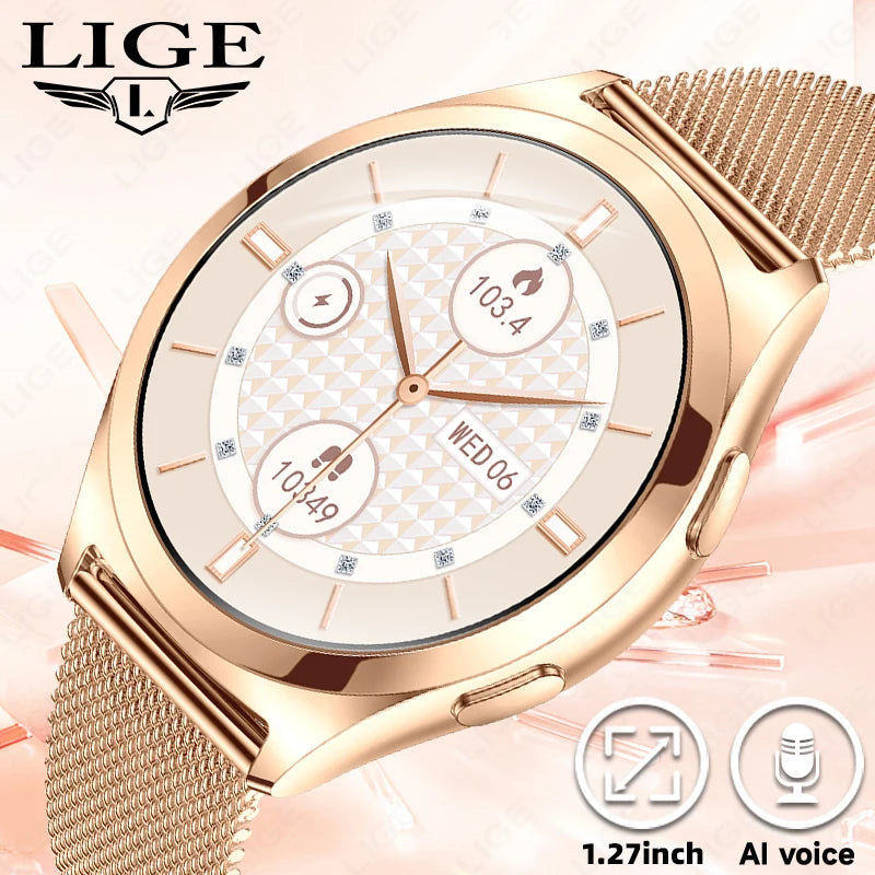 LIGE Luxury 1.27" HD Screen Smart Watch Women Waterproof Bluetooth Call Women’s Bracelet Sports Health Monitor Ladies Smartwatch