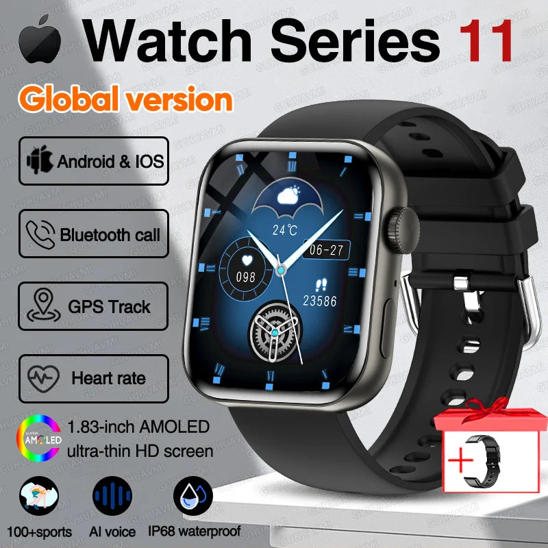 New Series 11 Watch Original Men Women Bracelet AMOLED Display Heart Rate Bluetooth Call GPS Track Waterproof Sports Smartwatch