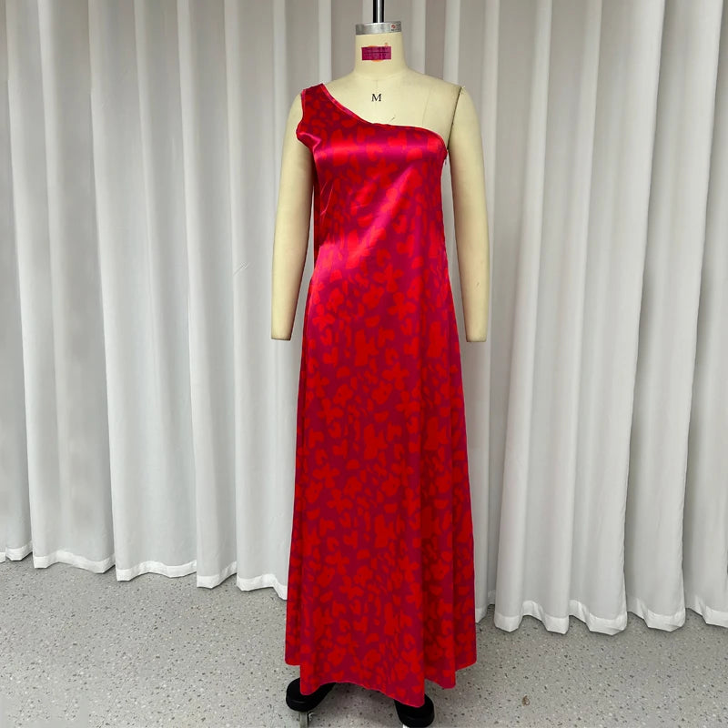 Evening Dresses: Women Maxi Dress Summer Fashion One Shoulder Printed Sleeveless