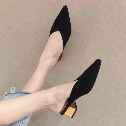 Summer 2024 with Heel Slides Pointed Toe Shoes Mules Women's Slippers and Ladies Sandals Black Outside Non Slip Korea Style 39 F