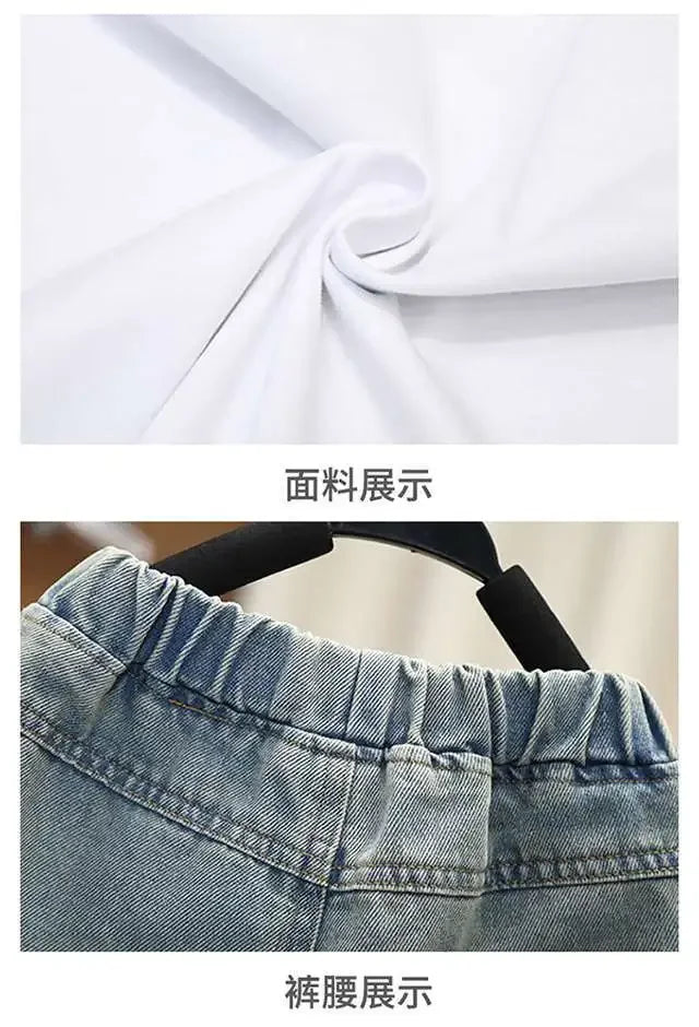 2-8 Years Boys Summer Clothing Set Letter Print Short Sleeved T-shirt+Denim Shorts 2Pcs Suit For Kids Handsome Casual Outfit