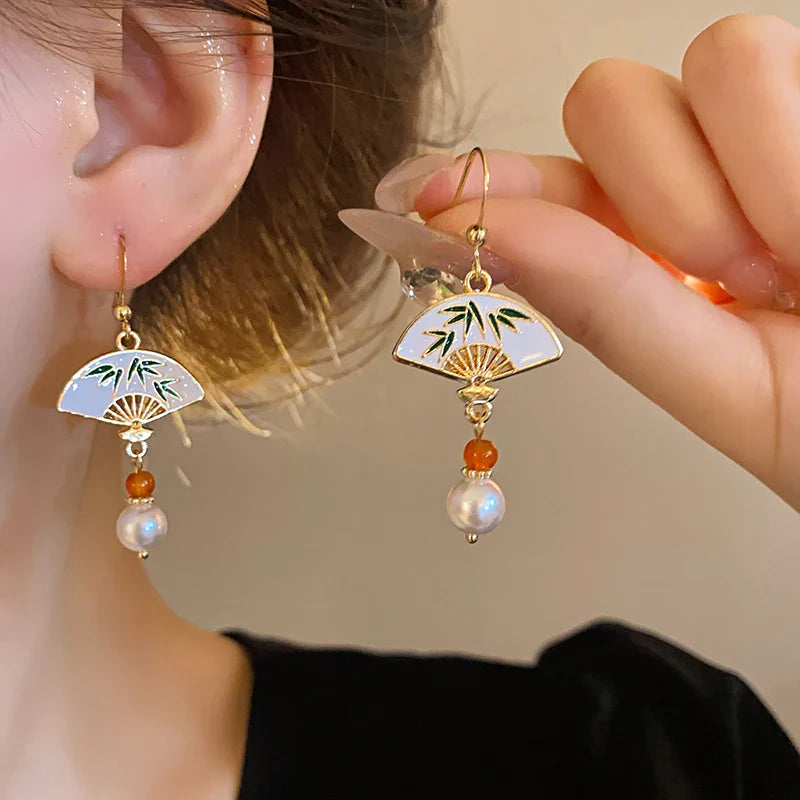 Neo-chinese Style Bamboo Joint Flower Earrings Imitation Pearl Fringe Earring New National Tide Personality  Earrings for Women