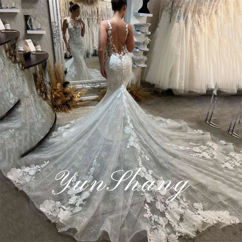 White Bridesmaid Dresses: Mermaid Wedding Dresses Women Lace Open Back
