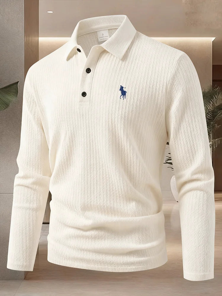 Men's high-end brand exquisite embroidered polo shirt long sleeved 2025 autumn comfortable casual breathable lapel T-shirt top