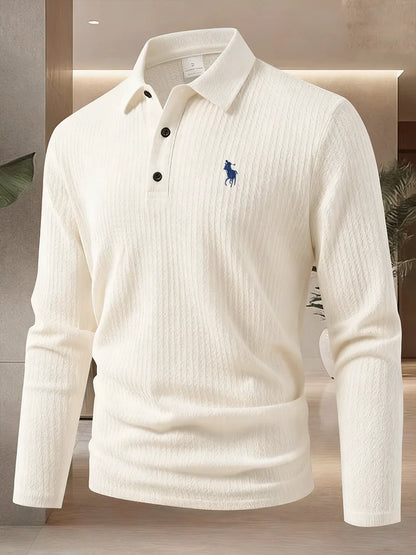 Men's high-end brand exquisite embroidered polo shirt long sleeved 2025 autumn comfortable casual breathable lapel T-shirt top