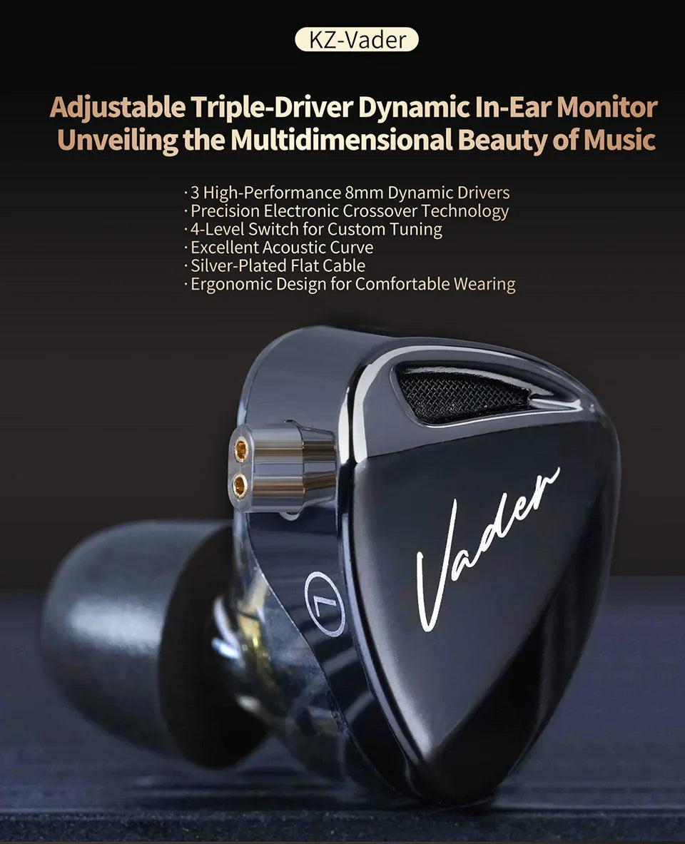 KZ Vader In Ear Monitor, HiFi Headphone, Customisable Headphone Switch Adjustment, Zobel Network Headset Design