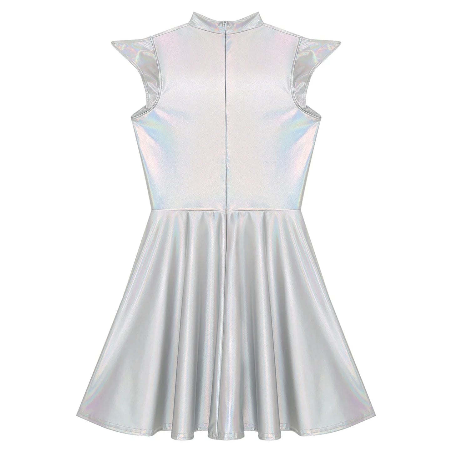 Womens Cocktail Dress Shiny Metallic Dress Alien Space Cap Sleeve High Waist A-line Dress for Halloween Party High Street Dress