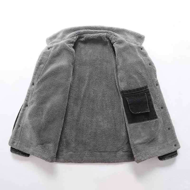 Men's Winter Jacket Fashion Men's Lapel Sherpa Fleece Lined Thicken Denim  Coats