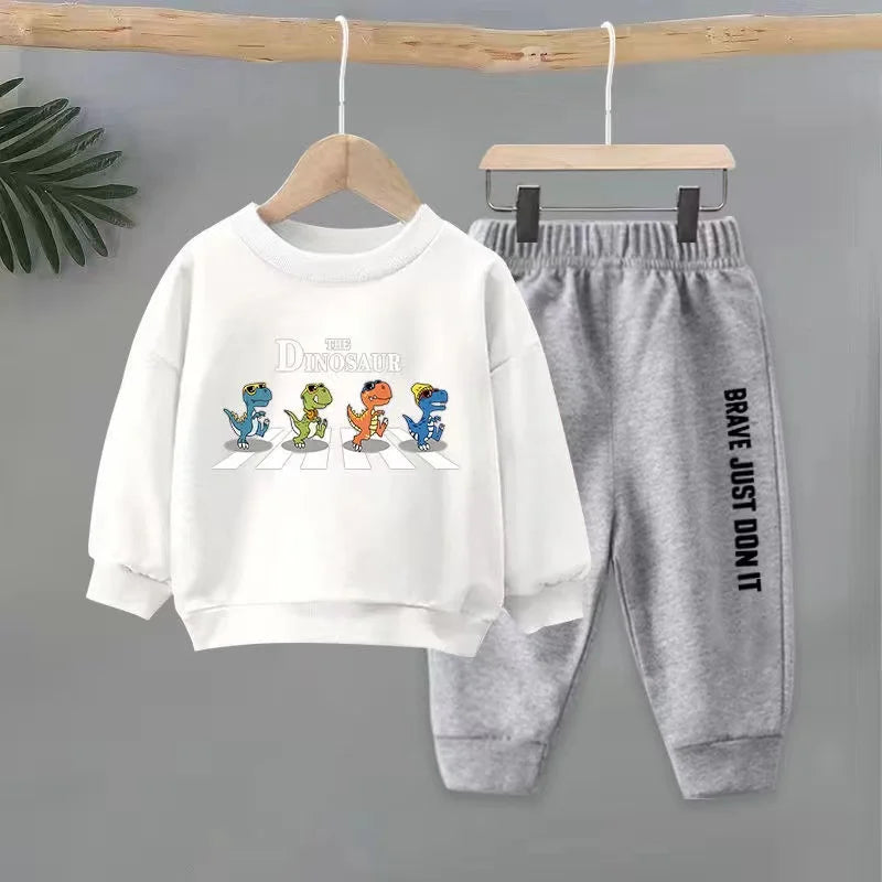 Autumn Baby Girl Clothes Set Children Boys Cartoon Dinosaur Printing Sweatshirt Top and Pants Bottom Two Piece Suit Tracksuit
