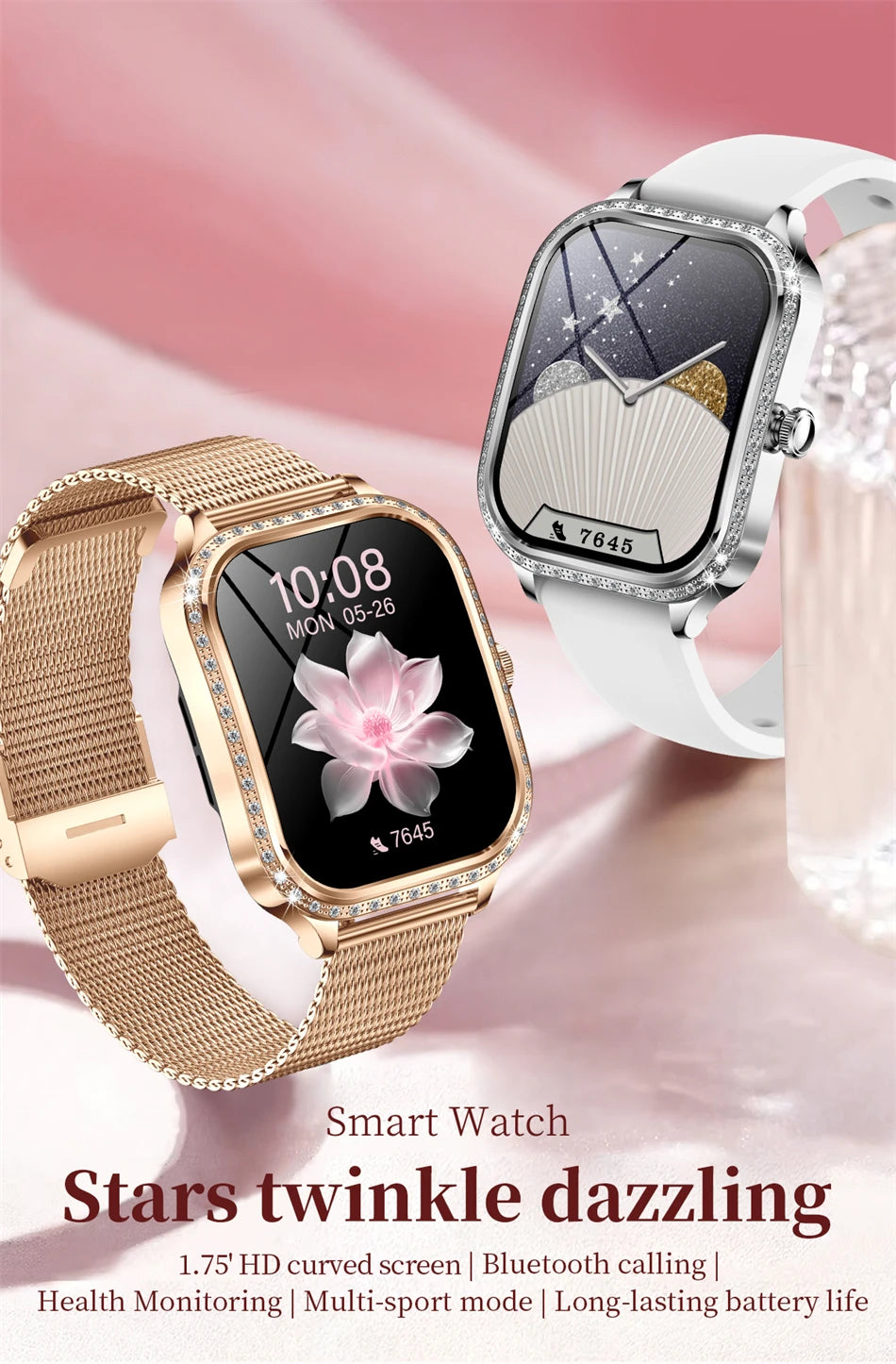 New Luxury Smart Watch Women 1.75" HD Display Heart Rate Sport Fitness IP68 Waterproof Bluetooth Call Smartwatch For Lady Gift