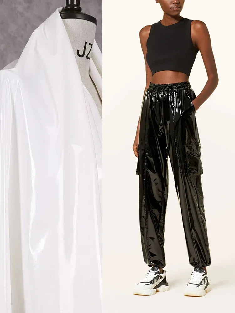 Women High Waist Shiny Faux Leather Lantern Pants Ladies Casual Wet Look PU