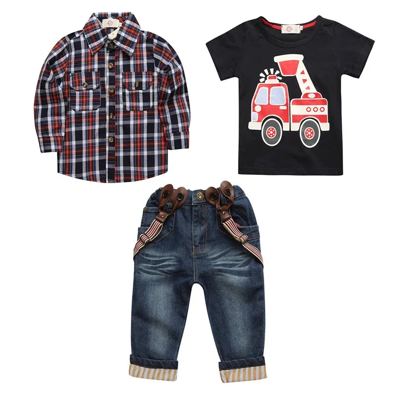 2025 Summer Boys Outfits Set 3Pcs Kids Random Cool Clothes Toddler T-Shirt + Jeans + Scarf Fashion Suits Children's Clothing Set