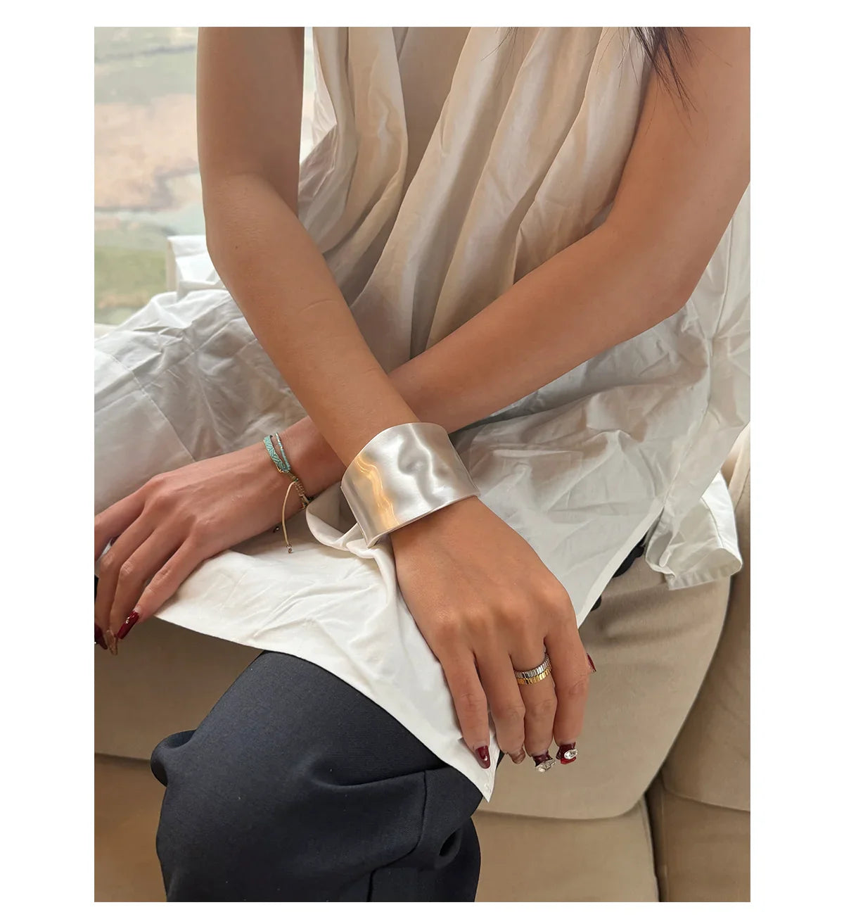 Punk Minimalist Alloy Matte Cuff Bangles For Women Statement Irregularly Wide Big Bangles Bracelet Party Fashion Jewelry Gifts