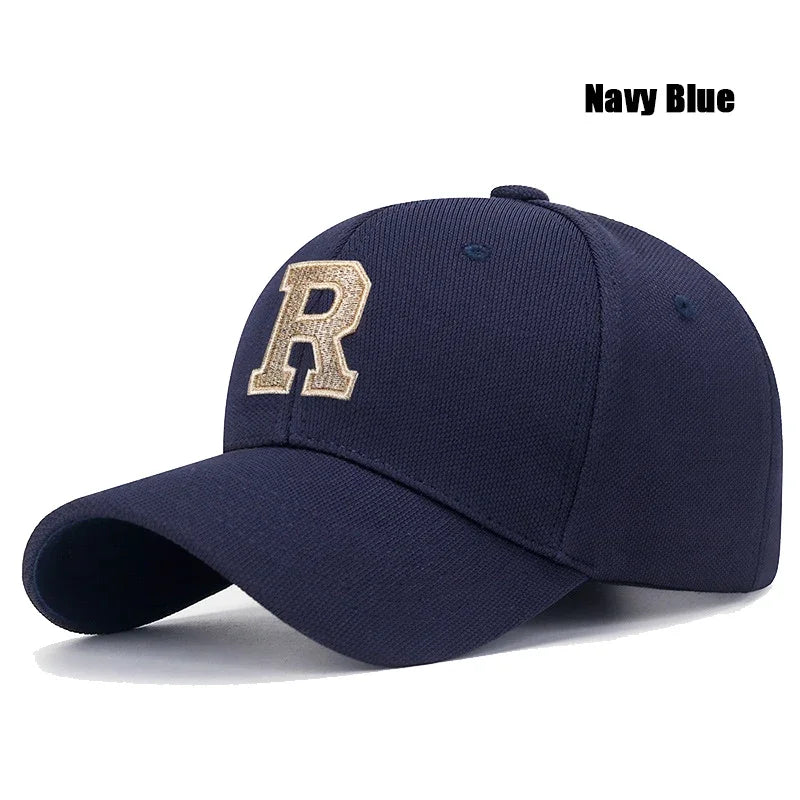 Brand New High Quality R Letter Gold Thread 3D Embroidery Adjustable Elastic Pineapple Cloth Baseball Cap Trucker Hats