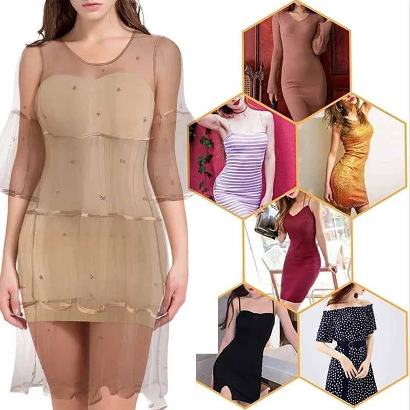 Sexy Full Slip Shapewear Women Dress Off Shoulder Bodycon Strapless Underdress Smooth Compression Body Shaper Slimming Waist