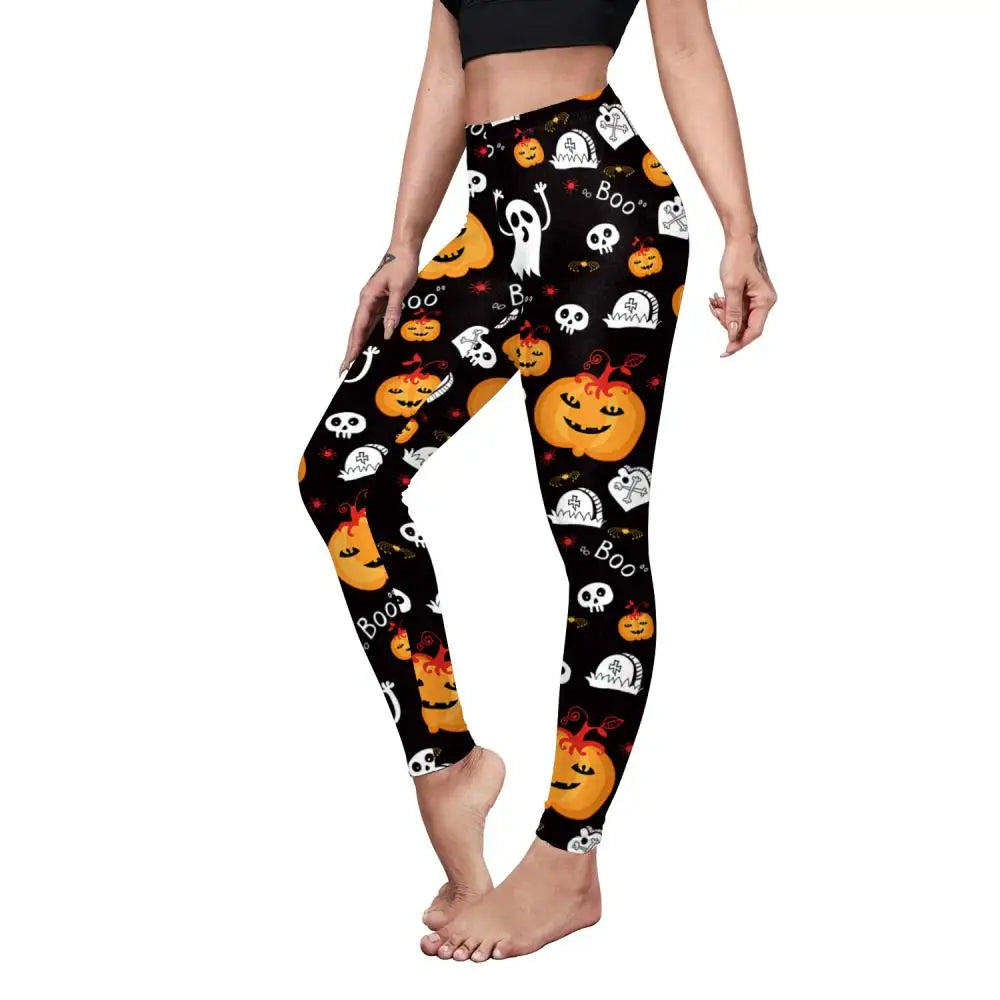 Halloween Pumpkin Skull 3D Print Pattern Stripe Workout Pants Leggings