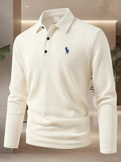 Men's high-end brand exquisite embroidered polo shirt long sleeved 2025 autumn comfortable casual breathable lapel T-shirt top