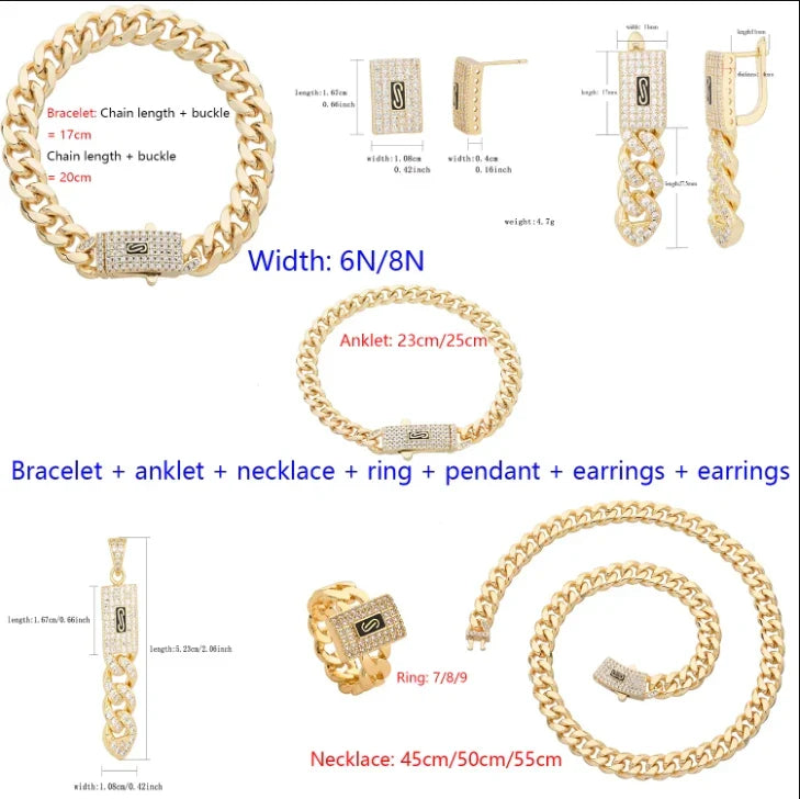 14K Monaco new chain for men and women, brass, cubic zirconia, fashionable Monaco bracelet for men and women