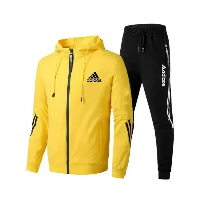 Men's casual sports and fitness set, Spring and Autumn outdoor fashion hooded zipper jacket + jogging pants two-piece set