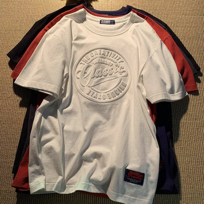 Vintage 3D Print Steel Seal Print Mens Short-sleeved T-Shirt Casual T Shirt Couples T-shirts Women Men's Loose Tees