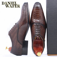 Fashion Men Dress Leather Shoes Snake Skin Prints Classic Style Wine Blue