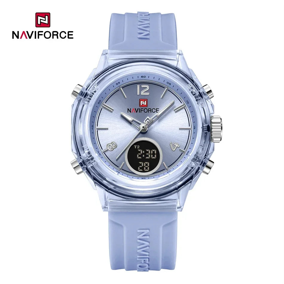 NAVIFORCE Luxury Women's Watch Gold Outdoor Sports Waterproof Watches Dual Time Display Quartz Wristwatches Rubber Digital Clock