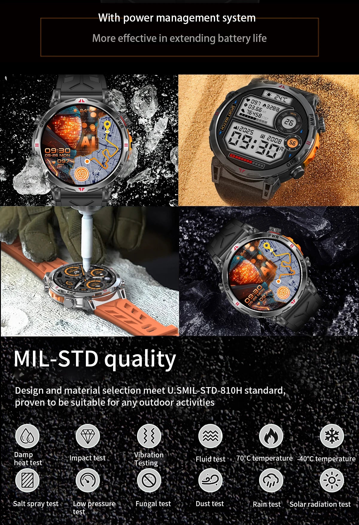 2025New Military GPS Sport Smartwatch Men 650mAh AMOLED Screen Compass Altimeter 10ATM Waterproof Heart Rate Wireless Call Clock