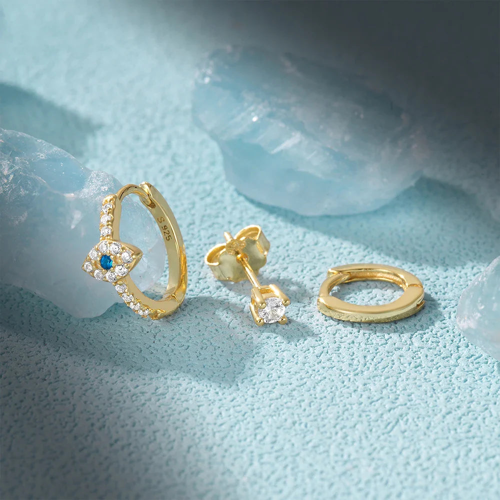 ROXI 925 Sterling Silver 3PCS DIY Hoop Earring With Piercing Stud Earring Set Women Men Party Wedding Jewelry Set pendientes 925