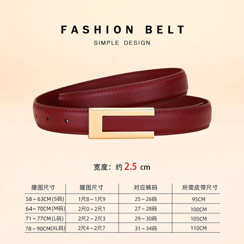 Genuine leather belt for women; cowhide fashion waist belt; versatile smooth buckle; 2025 dress decoration belt for