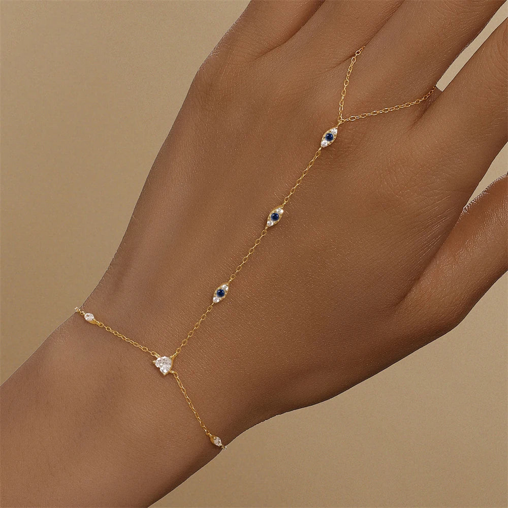 ROXI 925 Sterling Silver Heart/Star Zircon Bracelet With Finger Design For Women Hand Chain Accessories Party Jewelry Gift
