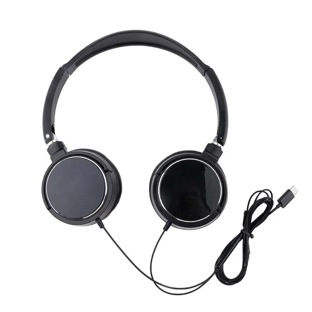 3.5mm/Type-C Wired Headphones Foldable Adjustable Headset Bass Stereo Earphones For Pc Mp3 Mobile Headphones With Noise Cancel