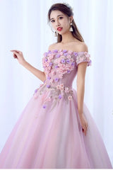 Light Purple Charming Flowers Off the Shoulder Prom Dresses