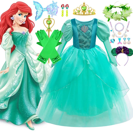 Mermaid Dress for Girls Disney Princess Ariel Ball Gown Kids