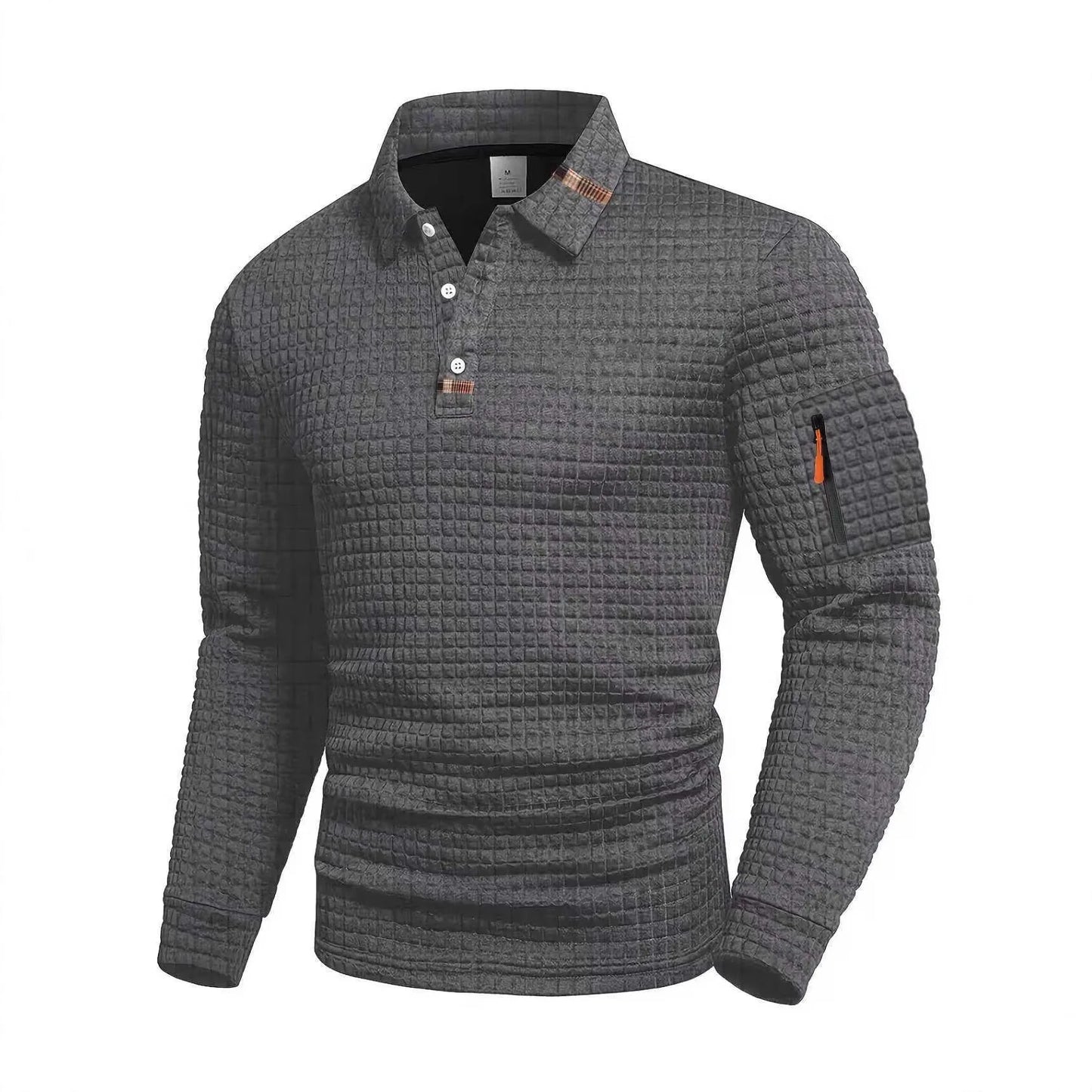 Men's New Autumn-Winter Solid-Color Checkered Patchwork Armless True Pocket Fashionable High-Quality Daily POLO Shirt Top