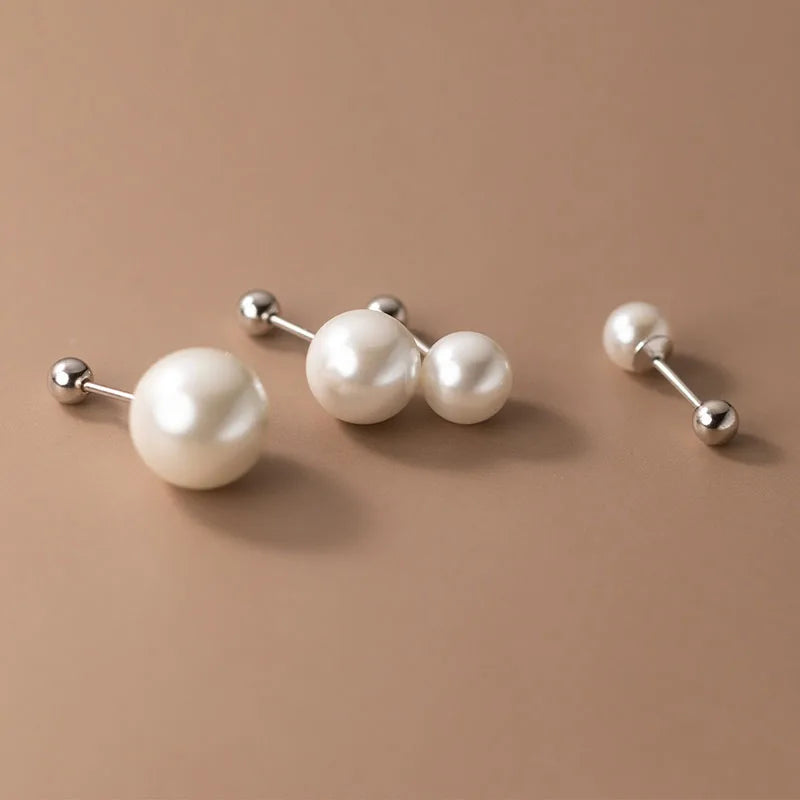 INZATT Real 925 Sterling Silver Geometric Round Bead 6/8/10/12mm Pearl Stud Earrings For Women TRENDY Fine Jewelry Accessories