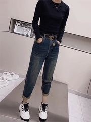 Y2k Women's Jeans Straight Leg Plus Size Pants Elastic High Waist Show Thin Daddy Pants