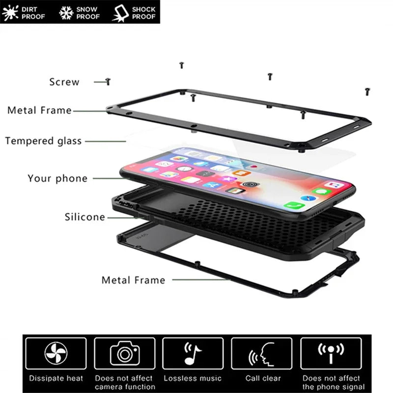 Heavy Duty Protection Armor Metal Phone Case for iPhone 17 16 15 14 13 12 11 Pro XS MAX SE XR X 6 7 Aluminum Shockproof Cover